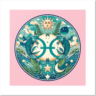 "Pisces Dreamscape: Vintage Vibes"- Zodiac Horoscope Star Signs Posters and Art